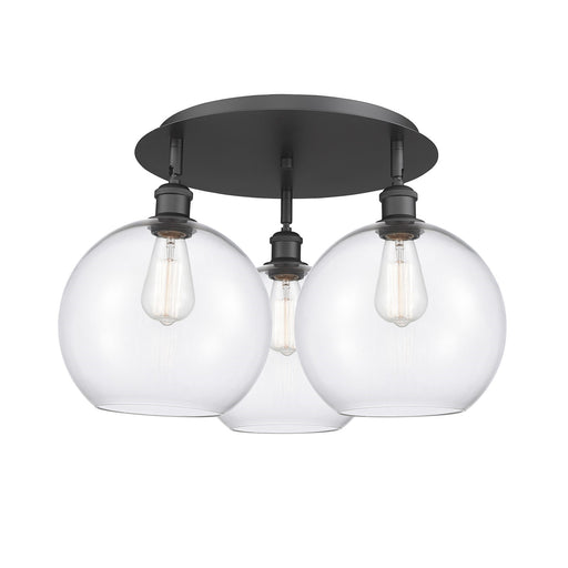 Innovations Athens 22in 3-Light Semi-Flush | Industrial Matte Black and Clear Glass | Kitchen & Hallway | 21.75 x 13 in | Model 516-3C-BK-G122-10