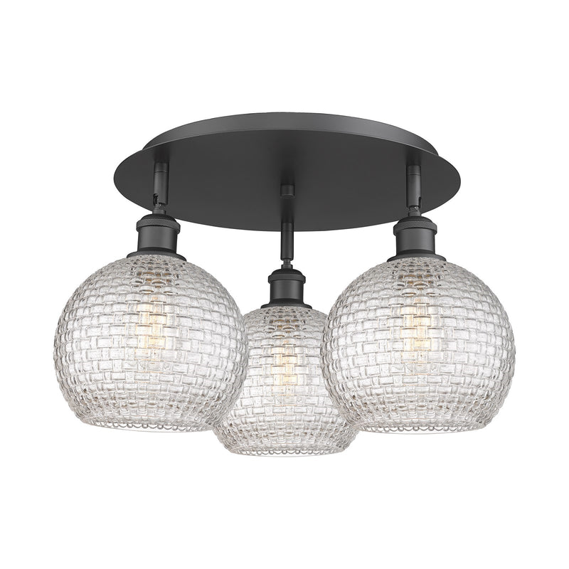 Innovations Athens 20in 3-Light Semi-Flush | Modern Farmhouse Matte Black and Clear Basket Weave Glass | Kitchen | Model 516-3C-BK-G122C-8CL