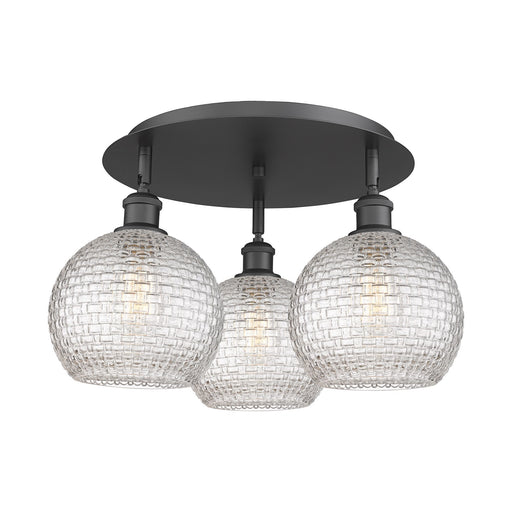 Innovations Athens 20in 3-Light Semi-Flush | Modern Farmhouse Matte Black and Clear Basket Weave Glass | Kitchen | Model 516-3C-BK-G122C-8CL