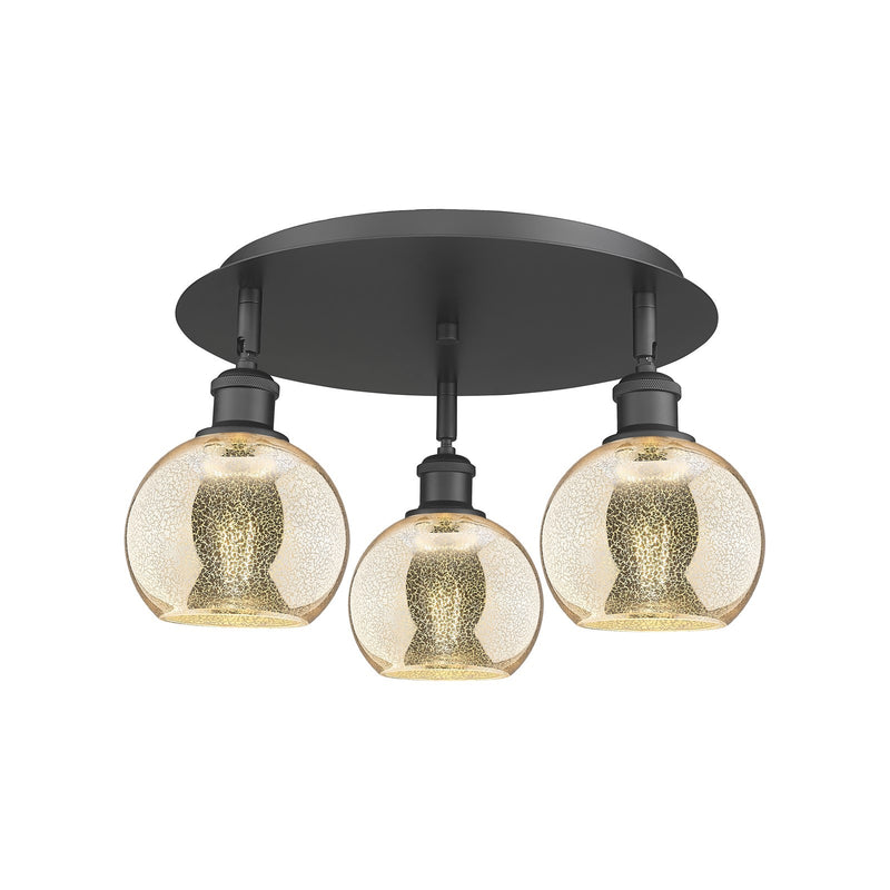 Innovations Athens 18in 3-Light Semi-Flush | Industrial Matte Black and Mercury Glass | Kitchen Island & Dining Room | Model 516-3C-BK-G128-6