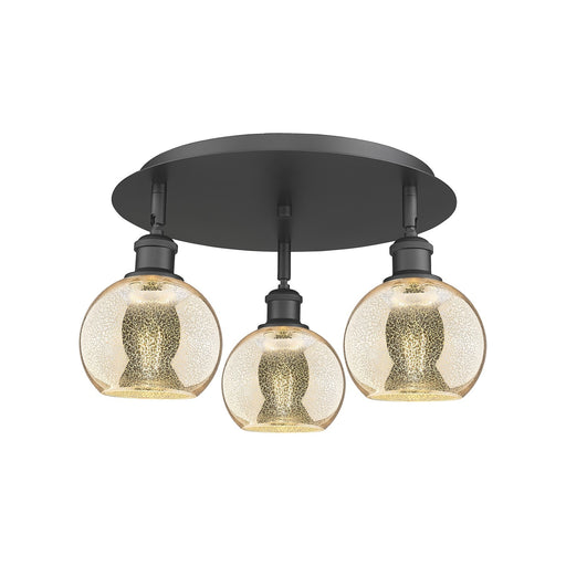 Innovations Athens 18in 3-Light Semi-Flush | Industrial Matte Black and Mercury Glass | Kitchen Island & Dining Room | Model 516-3C-BK-G128-6