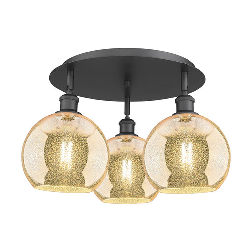 Innovations Athens 20in 3-Light Semi-Flush | Industrial Matte Black and Mercury Glass | Kitchen Island & Dining Room | Model 516-3C-BK-G128-8