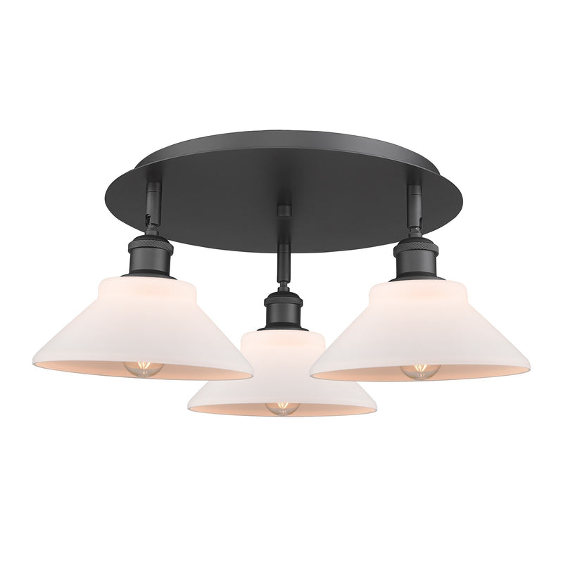 Innovations Orwell 20in 3-Light Semi-Flush | Industrial Matte Black and Matte White Glass | Kitchen Island & Dining Room | Model 516-3C-BK-G131