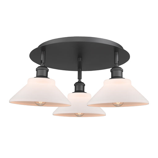 Innovations Orwell 20in 3-Light Semi-Flush | Industrial Matte Black and Matte White Glass | Kitchen Island & Dining Room | Model 516-3C-BK-G131