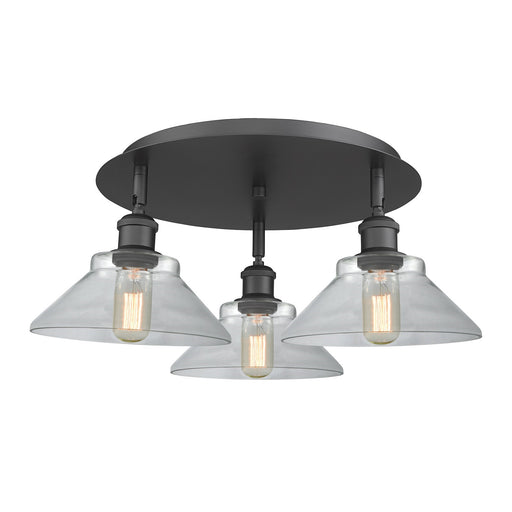 Innovations Orwell 20in 3-Light Semi-Flush | Industrial Matte Black and Clear Glass | Kitchen & Hallway | 20.12 x 20.12 x 8 in | Model 516-3C-BK-G132