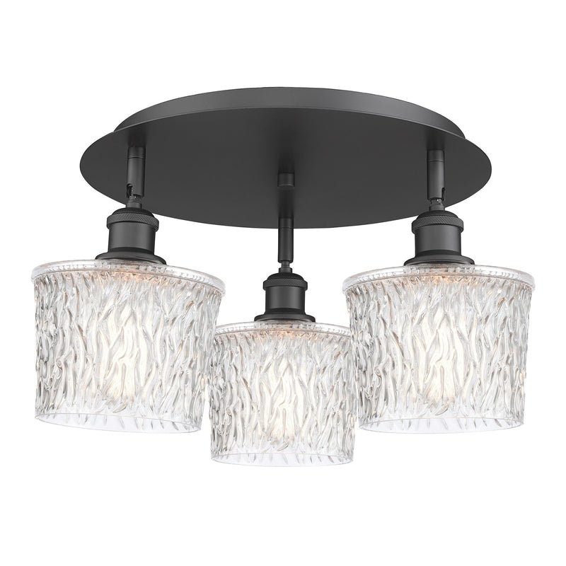 Innovations Niagara 18in 3-Light Semi-Flush | Industrial Matte Black and Clear Glass | Kitchen & Hallway | Model 516-3C-BK-G402