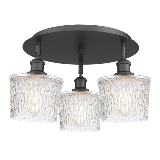 Innovations Niagara 18in 3-Light Semi-Flush | Industrial Matte Black and Clear Glass | Kitchen & Hallway | Model 516-3C-BK-G402