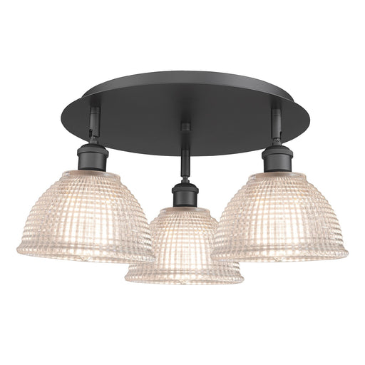 Innovations Arietta 20in 3-Light Semi-Flush | Industrial Matte Black and Clear Glass | Kitchen & Hallway | 19.75 x 19.75 x 9 in | Model 516-3C-BK-G422
