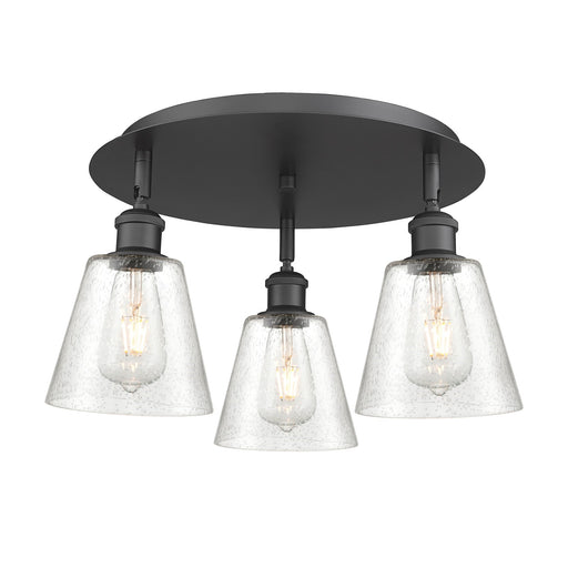 Innovations Caton 17.75in 3-Light Semi-Flush | Industrial Matte Black and Frosted Glass | Kitchen & Hallway | Model 516-3C-BK-G454