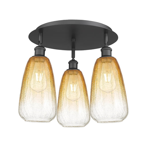 Innovations Brookhaven Almond 17.75in 3-Light Semi-Flush | Industrial Matte Black and Amber Glass | Kitchen & Dining Room | Model 516-3C-BK-G480-6AM