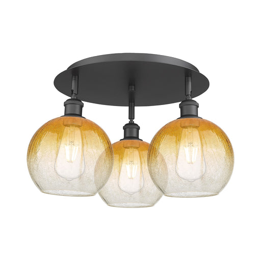 Innovations Brookhaven Globe 20in 3-Light Semi-Flush | Industrial Matte Black and Amber Glass | Kitchen & Hallway | Model 516-3C-BK-G483-8AM