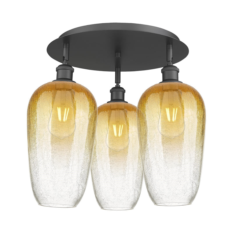 Innovations Brookhaven Flute 19in 3-Light Semi-Flush | Industrial Matte Black and Amber Glass | Kitchen & Dining Room | Model 516-3C-BK-G484-7AM