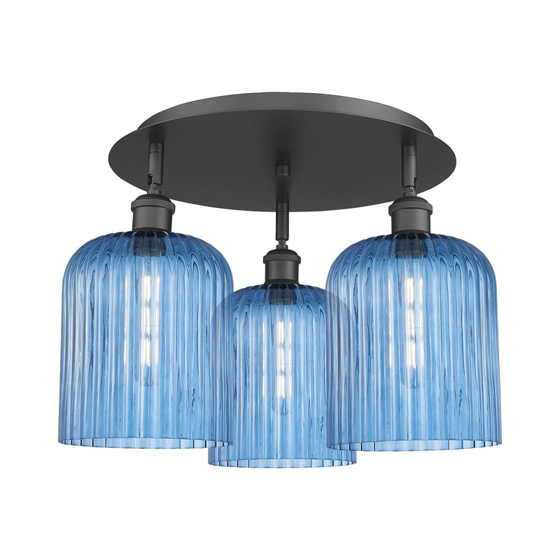 Innovations Bridal Veil 17in 3-Light Semi-Flush | Art Nouveau Matte Black and Princess Blue Glass | Entryway & Dining Room | Model 516-3C-BK-G559-8BL