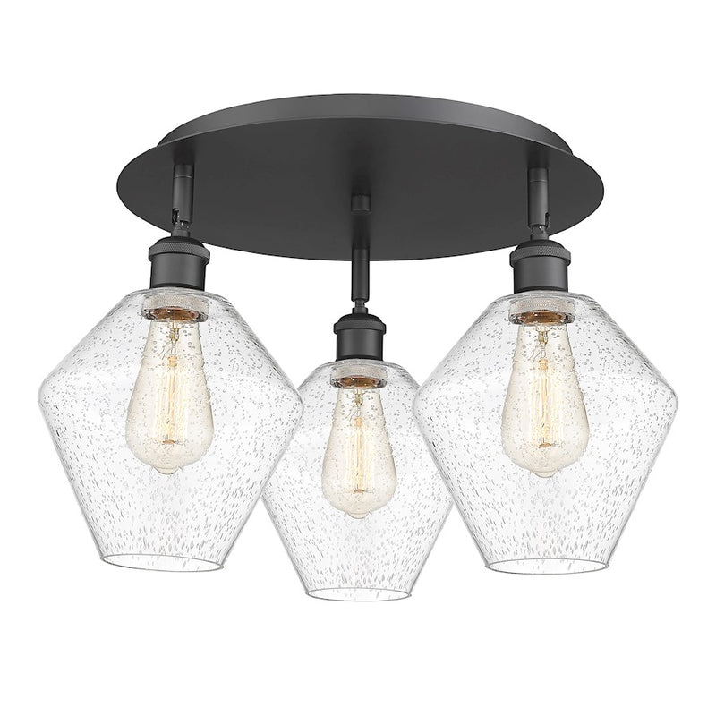 Innovations Lighting Cindyrella 20in 3-Light Flush Mount | Industrial Matte Black Steel and Seedy Glass | Bedroom & Hallway | Model 516-3C-BK-G654-8
