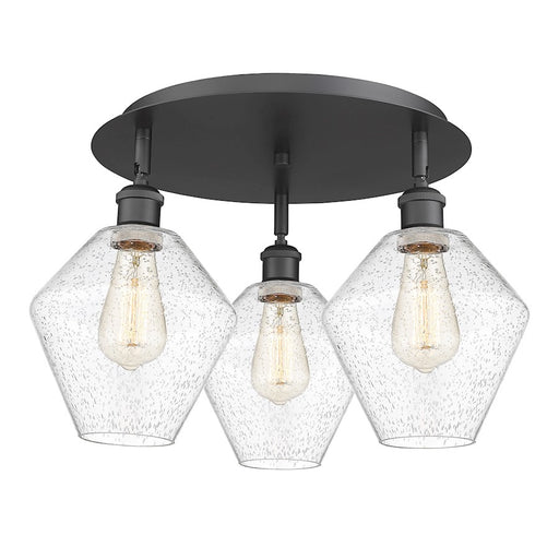Innovations Lighting Cindyrella 20in 3-Light Flush Mount | Industrial Matte Black Steel and Seedy Glass | Bedroom & Hallway | Model 516-3C-BK-G654-8