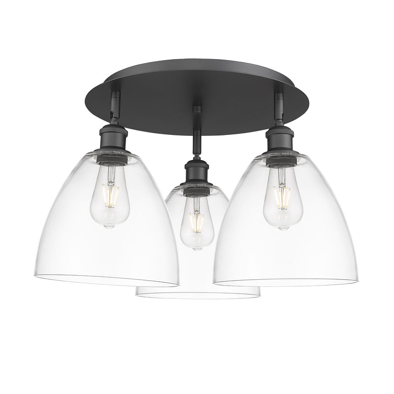 Innovations Bristol 21in 3-Light Semi-Flush | Industrial Matte Black and Clear Glass | Kitchen & Hallway | Model 516-3C-BK-GBD-92