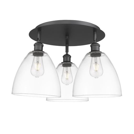 Innovations Bristol 21in 3-Light Semi-Flush | Industrial Matte Black and Clear Glass | Kitchen & Hallway | Model 516-3C-BK-GBD-92