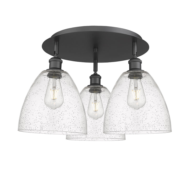 Innovations Bristol 21in 3-Light Semi-Flush | Industrial Matte Black and Seedy Glass | Kitchen & Hallway | Model 516-3C-BK-GBD-94