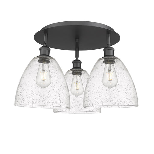 Innovations Bristol 21in 3-Light Semi-Flush | Industrial Matte Black and Seedy Glass | Kitchen & Hallway | Model 516-3C-BK-GBD-94