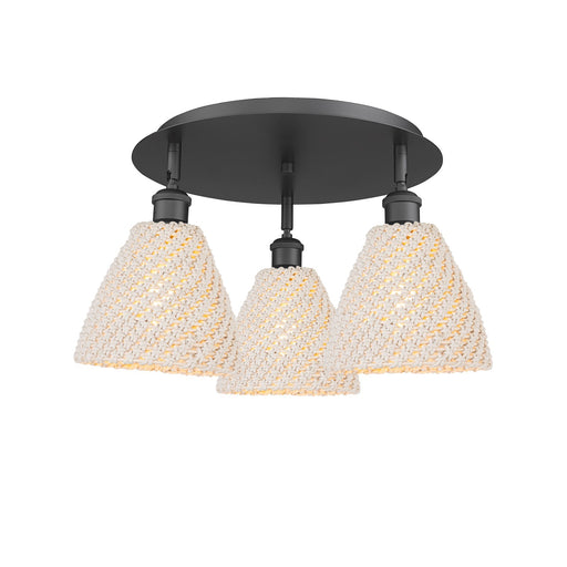 Innovations Bristol Natural 19in 3-Light Semi-Flush | Farmhouse Matte Black and Natural Fiber Dome Shade | Entryway | Model 516-3C-BK-NBD-75-NAT