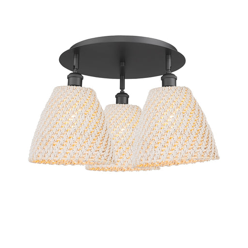 Innovations Bristol Natural 20in 3-Light Semi-Flush | Industrial Matte Black and Natural Fiber Dome Shade | Entryway | Model 516-3C-BK-NBD-9-NAT