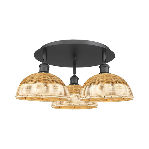 Innovations Bristol Natural II 21in 3-Light Semi-Flush | Industrial Matte Black and Natural Fiber | Kitchen & Hallway | Model 516-3C-BK-NBD2-9-NAT