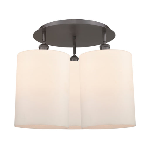 Innovations Cobbleskill 21in 3-Light Semi-Flush Mount | Industrial Oil Rubbed Bronze and Matte White Glass Drum Shade | Model 516-3C-OB-G111-L