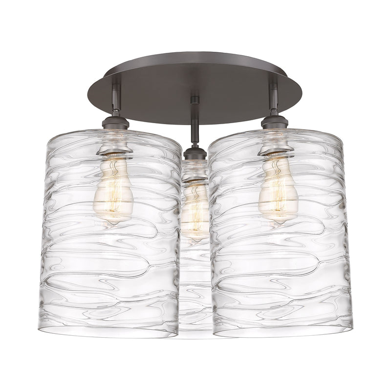 Innovations Cobbleskill 20in 3-Light Semi-Flush | Industrial Oil Rubbed Bronze and Deco Swirl Glass Drum Shade | Entryway | Model 516-3C-OB-G1113-L
