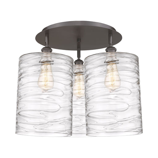 Innovations Cobbleskill 20in 3-Light Semi-Flush | Industrial Oil Rubbed Bronze and Deco Swirl Glass Drum Shade | Entryway | Model 516-3C-OB-G1113-L