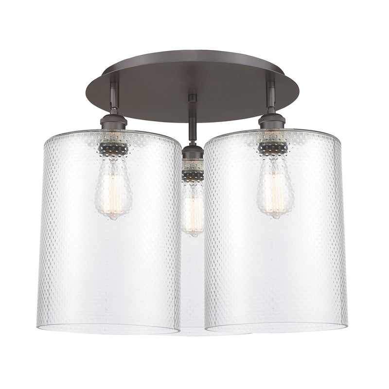 Innovations Cobbleskill 21in 3-Light Semi-Flush Mount | Industrial Oil Rubbed Bronze and Clear Glass Drum Shade | Entryway | Model 516-3C-OB-G112-L
