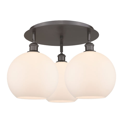 Innovations Athens 22in 3-Light Semi-Flush Mount | Industrial Oil Rubbed Bronze and Matte White Glass Globe Shade | Model 516-3C-OB-G121-10