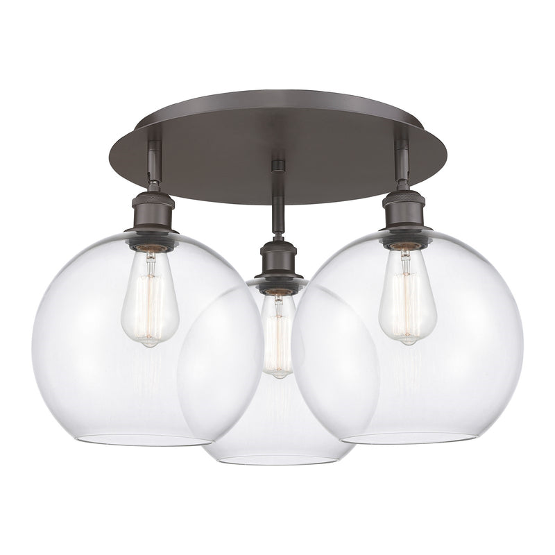 Innovations Athens 21in 3-Light Semi-Flush | Industrial Oil Rubbed Bronze and Clear Glass Globe Shade | Kitchen & Hallway | Model 516-3C-OB-G122-10