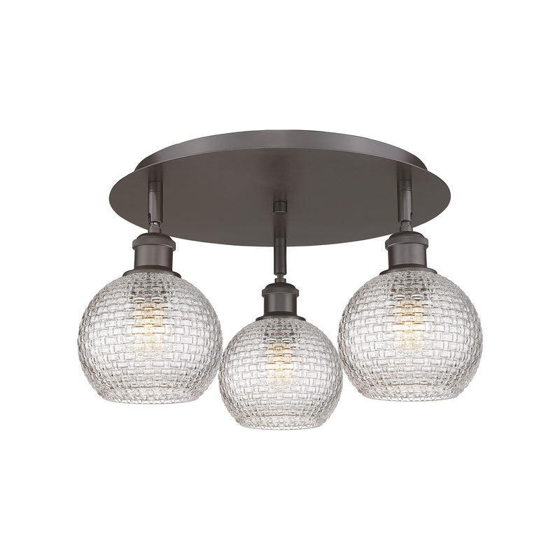 Innovations Athens 18in 3-Light Semi-Flush Mount | Modern Farmhouse Oil Rubbed Bronze and Clear Basket Weave Glass | Model 516-3C-OB-G122C-6CL