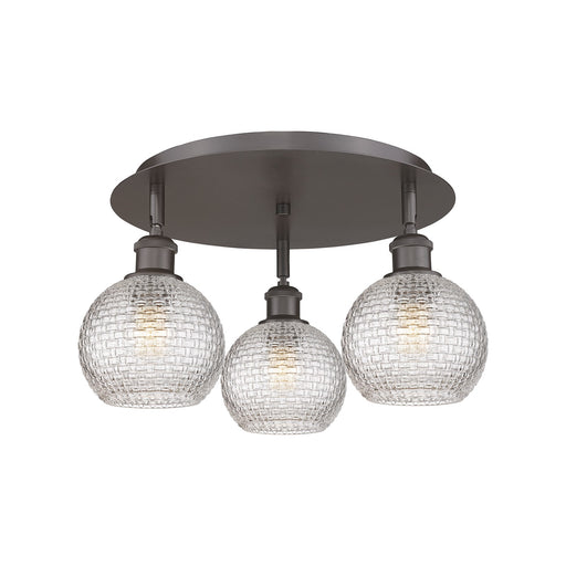 Innovations Athens 18in 3-Light Semi-Flush Mount | Modern Farmhouse Oil Rubbed Bronze and Clear Basket Weave Glass | Model 516-3C-OB-G122C-6CL
