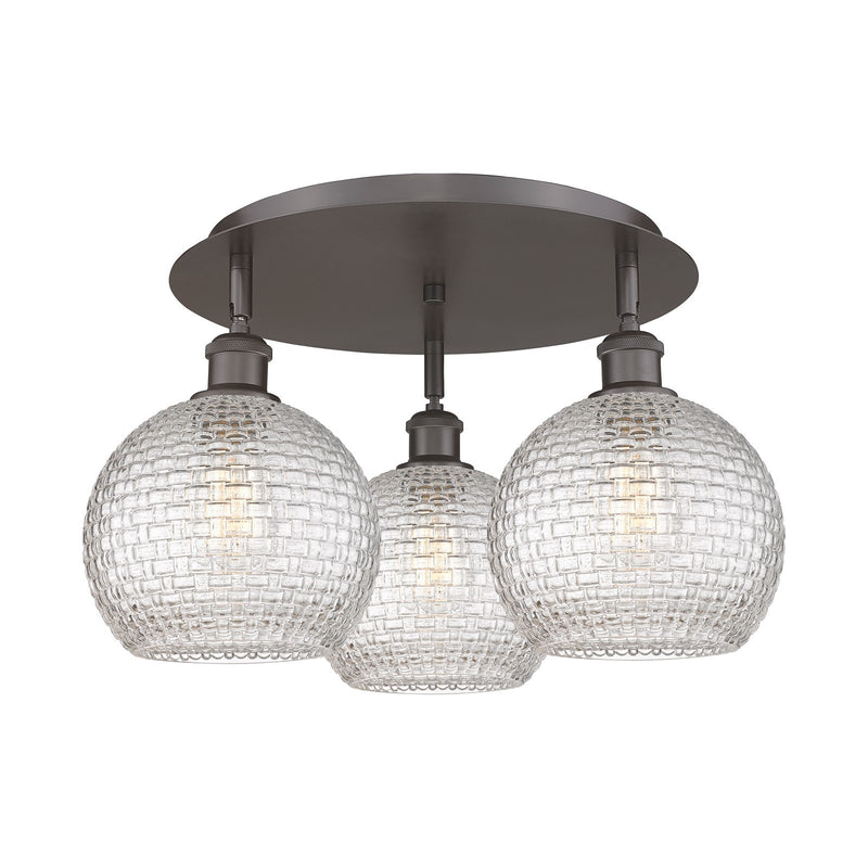 Innovations Athens 20in 3-Light Semi-Flush Mount | Modern Farmhouse Oil Rubbed Bronze and Clear Basket Weave Glass | Model 516-3C-OB-G122C-8CL