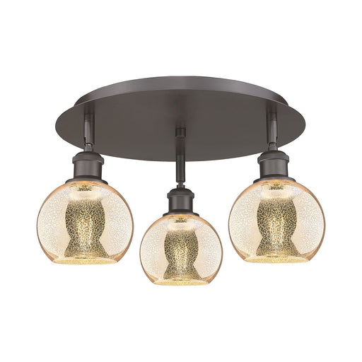 Innovations Athens 18in 3-Light Semi-Flush | Industrial Oil Rubbed Bronze and Mercury Glass | Kitchen & Hallway | Model 516-3C-OB-G128-6