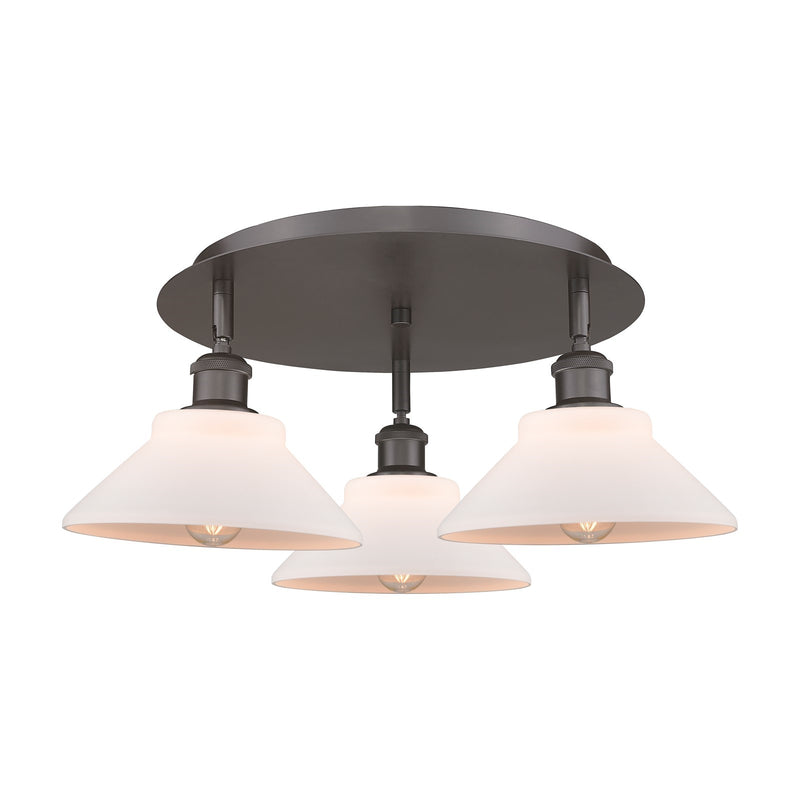 Innovations Orwell 20in 3-Light Semi-Flush | Industrial Oil Rubbed Bronze and Matte White Glass | Kitchen & Hallway | Model 516-3C-OB-G131
