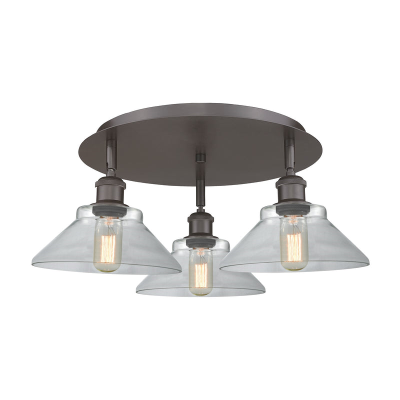 Innovations Orwell 20in 3-Light Semi-Flush | Industrial Oil Rubbed Bronze and Clear Glass | Kitchen & Dining Room | Model 516-3C-OB-G132