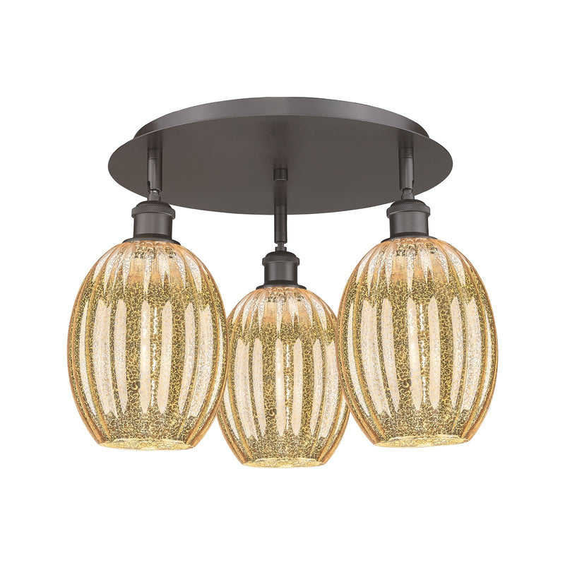 Innovations Preston Bulb 18in 3-Light Semi-Flush | Industrial Oil Rubbed Bronze and Mercury Glass | Kitchen & Hallway | Model 516-3C-OB-G459-6ME