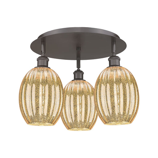 Innovations Preston Bulb 18in 3-Light Semi-Flush | Industrial Oil Rubbed Bronze and Mercury Glass | Kitchen & Hallway | Model 516-3C-OB-G459-6ME