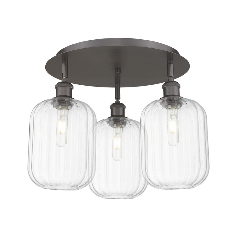 Innovations Preston Cylinder 18.5in 3-Light Semi-Flush | Industrial Oil Rubbed Bronze and Clear Glass | Kitchen & Hallway | Model 516-3C-OB-G460-7CL