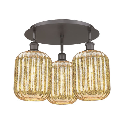 Innovations Preston Cylinder 18.5in 3-Light Semi-Flush | Industrial Oil Rubbed Bronze and Mercury Glass | Kitchen | Model 516-3C-OB-G460-7ME