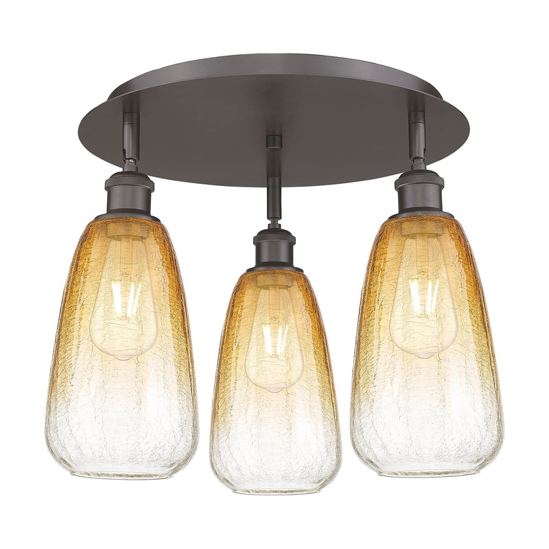 Innovations Brookhaven Almond 18in 3-Light Semi-Flush Mount | Industrial Oil Rubbed Bronze and Amber Glass | Kitchen | Model 516-3C-OB-G480-6AM