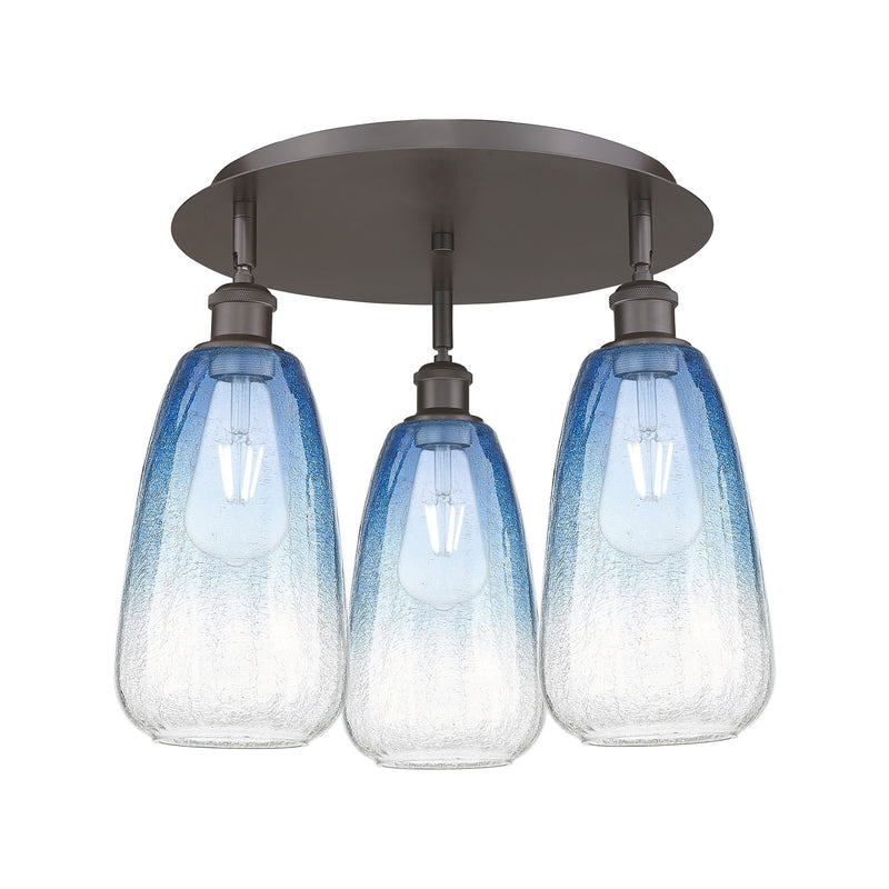 Innovations Brookhaven Almond 18in 3-Light Semi-Flush Mount | Industrial Oil Rubbed Bronze and Sapphire Blue Glass | Model 516-3C-OB-G480-6SB