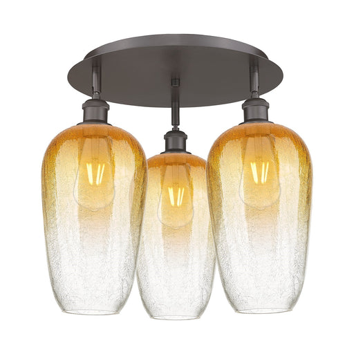 Innovations Brookhaven Flute 19in 3-Light Semi-Flush | Industrial Oil Rubbed Bronze and Amber Glass | Kitchen & Dining | Model 516-3C-OB-G484-7AM