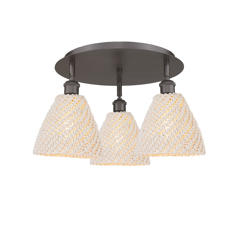 Innovations Bristol Natural 19in 3-Light Semi-Flush Mount | Farmhouse Oil Rubbed Bronze and Natural Fiber | Kitchen | Model 516-3C-OB-NBD-75-NAT