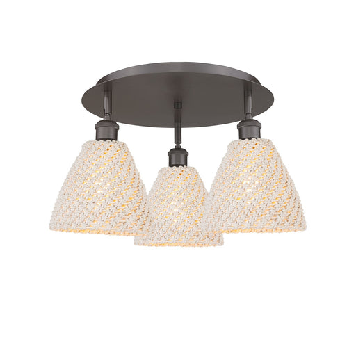 Innovations Bristol Natural 19in 3-Light Semi-Flush Mount | Farmhouse Oil Rubbed Bronze and Natural Fiber | Kitchen | Model 516-3C-OB-NBD-75-NAT