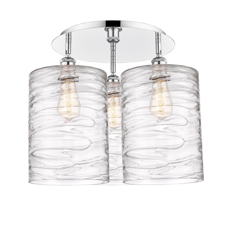 Innovations Cobbleskill 21in 3-Light Semi-Flush Mount | Modern Polished Chrome and Deco Swirl Glass | Kitchen & Dining Room | Model 516-3C-PC-G1113-L