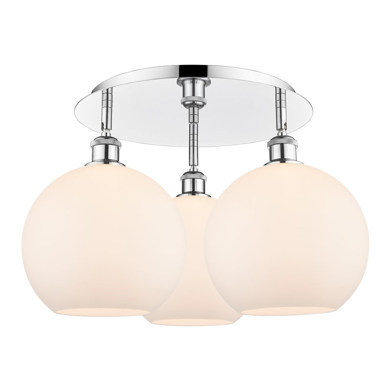 Innovations Athens 22in 3-Light Semi-Flush Mount | Industrial Polished Chrome and Matte White Glass | Kitchen & Hallway | Model 516-3C-PC-G121-10