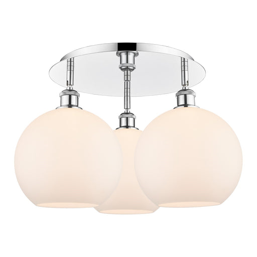 Innovations Athens 22in 3-Light Semi-Flush Mount | Industrial Polished Chrome and Matte White Glass | Kitchen & Hallway | Model 516-3C-PC-G121-10